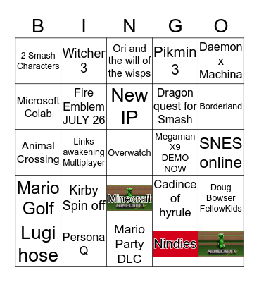 Nintendo @ E3 2019 Bingo Card