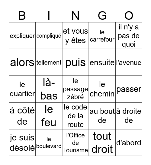 mots dans le vent 5 Bingo Card