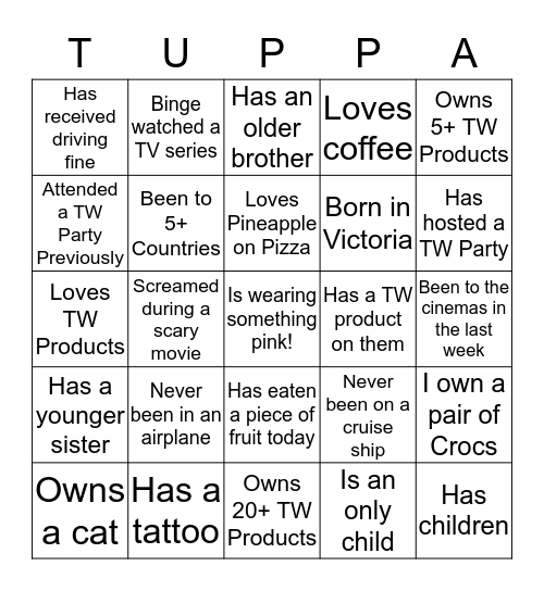 Human-Tuppa Bingo Card