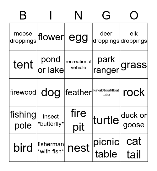 Scavenger Hunt Bingo Card