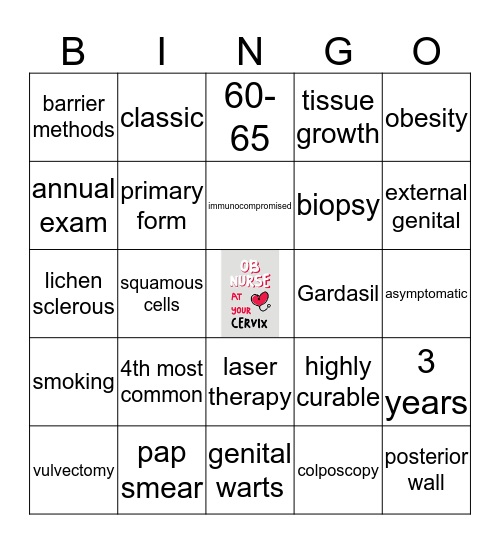 Cancers of the female reproductive tract Bingo Card