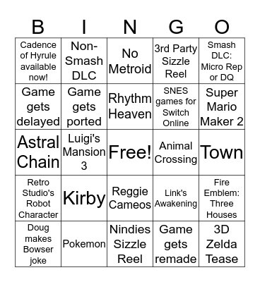 E3 2019 Bingo Card
