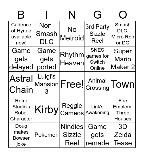 E3 2019 Bingo Card