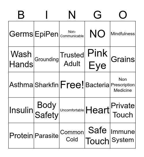 2nd Grade Health Review Bingo! Bingo Card