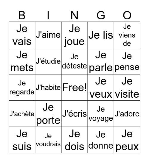 Talking about myself Bingo Card