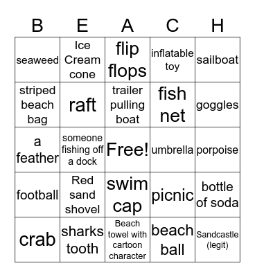 Beach 2019 Bingo Card