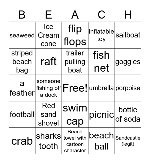 Beach 2019 Bingo Card