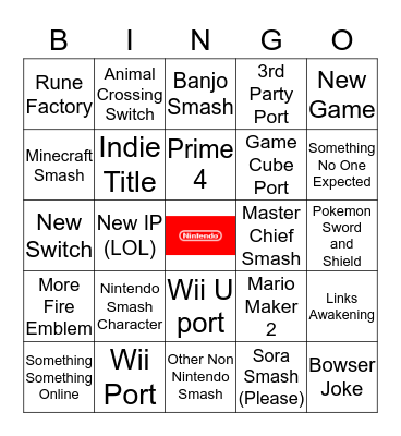 Nintendo E3 2019 Bingo Card