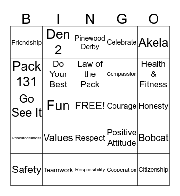 TIGER SCOUTS BINGO Card