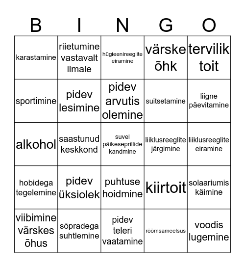 TERVES KEHAS TERVE VAIM Bingo Card