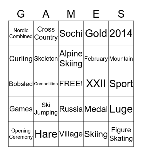 Olympic Bingo!! Bingo Card