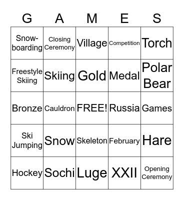 Olympic Bingo!! Bingo Card