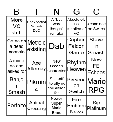 Nientondo E3 Bingo Card