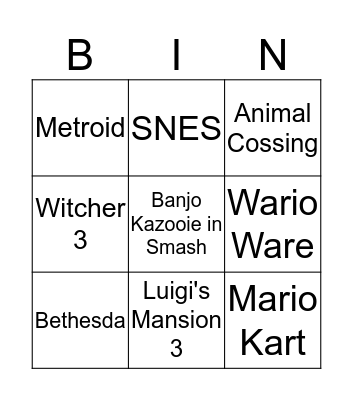 Nintendo E3 2019 Bingo Card