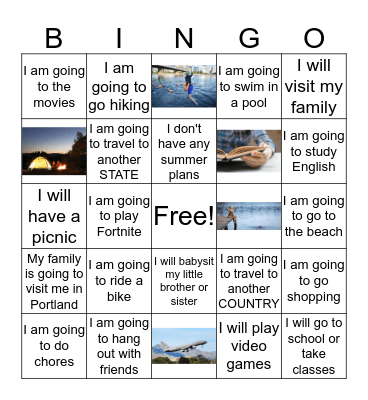 Summer Plans Bingo Card