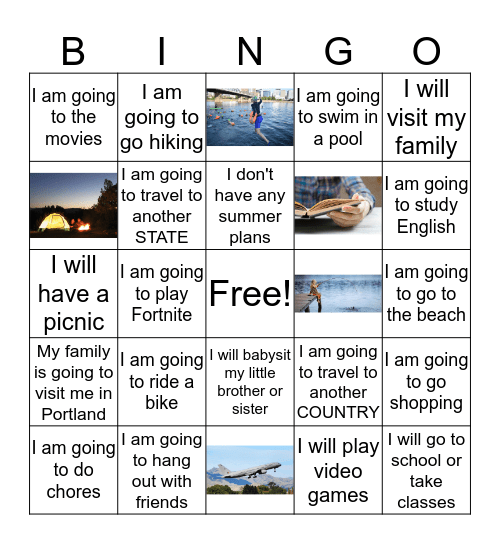 Summer Plans Bingo Card