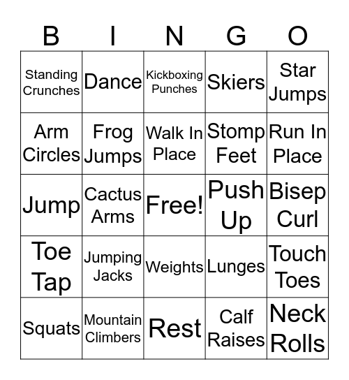 Fittness Bingo Card