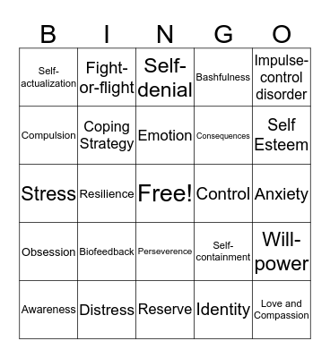 Impulse Control Bingo Card