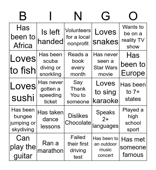 SCS Interiors Employee Bingo Card