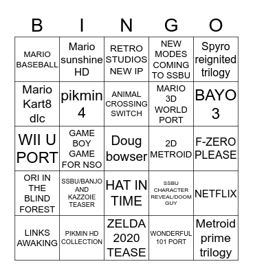 nintendos e3 direct bingo Card