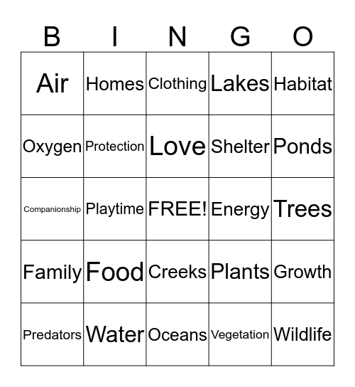 Animal Bingo Card