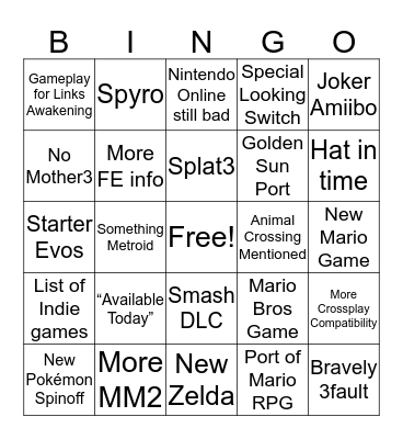 Nintendo  Bingo Card