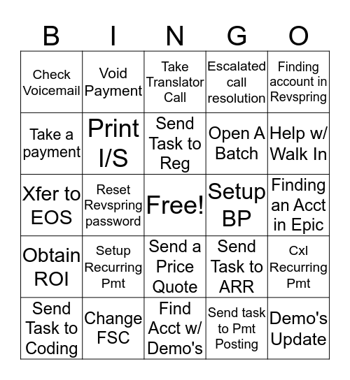 PSD Call Bingo Card