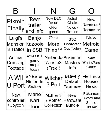 Nintendo Saves e3 2019 Bingo Card