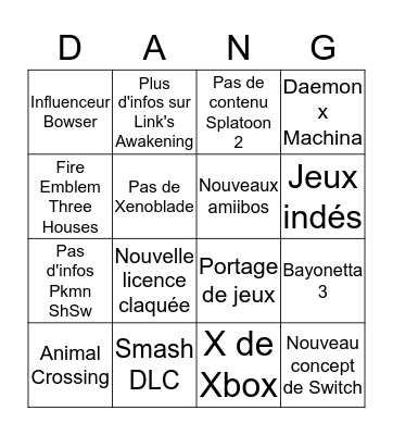 Nintendo Direct Bingo Card