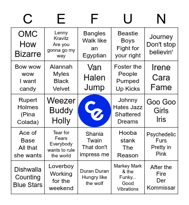 Fun Crew Music Bingo - Best of Fun Crew Bingo Card
