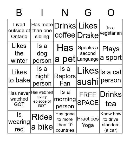 HROD Getting to Know You BINGO Card