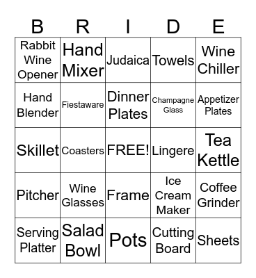Rachel's Registry Bingo Card