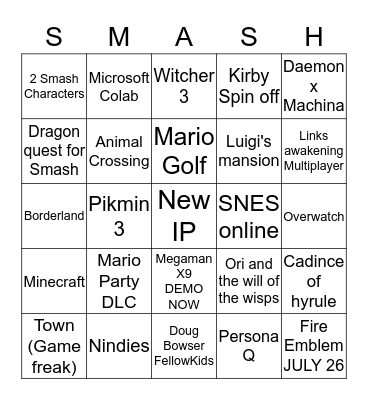 Nintendo @ E3 2019 Bingo Card