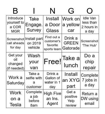 AutoGlass Bingo Card