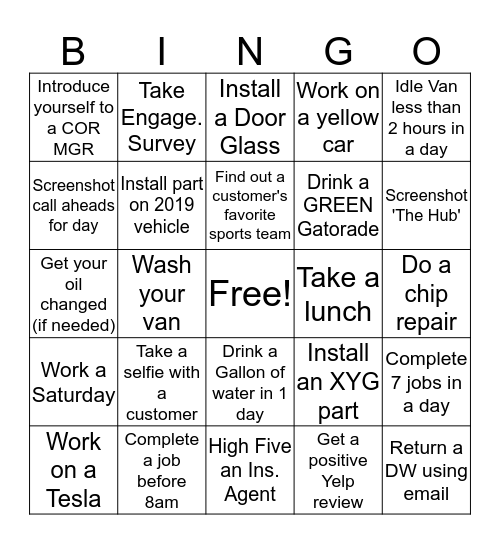 AutoGlass Bingo Card