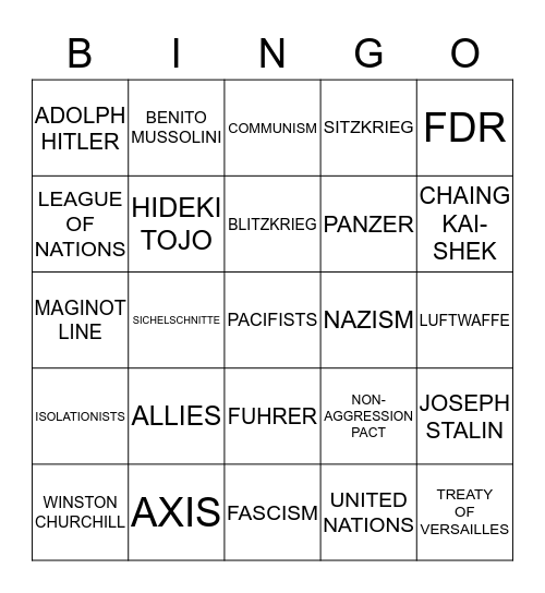 WORLD WAR II Bingo Card