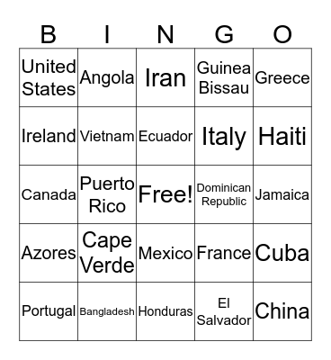 Multicultural Bingo Card