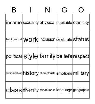 Diversity & Inclusion Day  Bingo Card