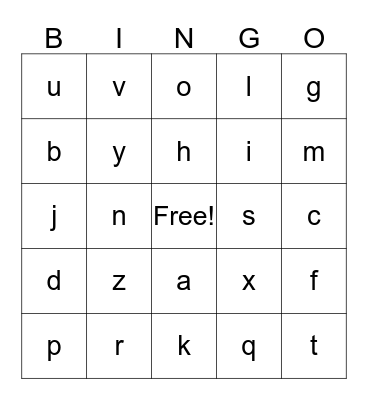 Alphabet Bingo Card