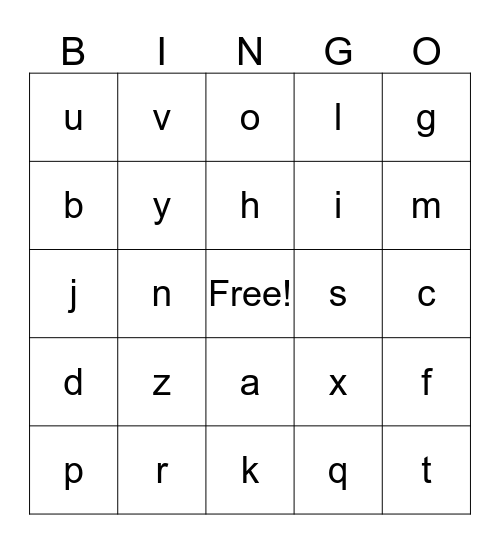 Alphabet Bingo Card