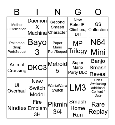 Nintendo Bingo Card