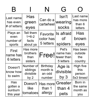 Get to Know You Bingo Card