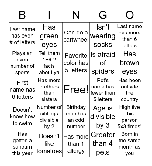 Get to Know You Bingo Card