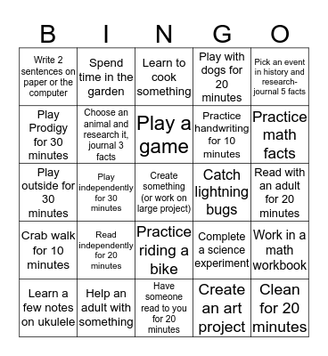 Summer Bingo Card