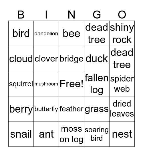 N a t u r e   W a l k  Bingo Card