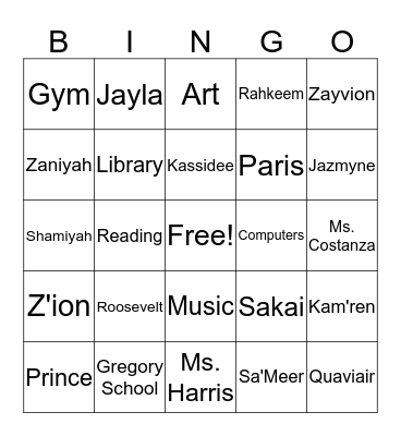 Ms Gary's Class Bingo Card