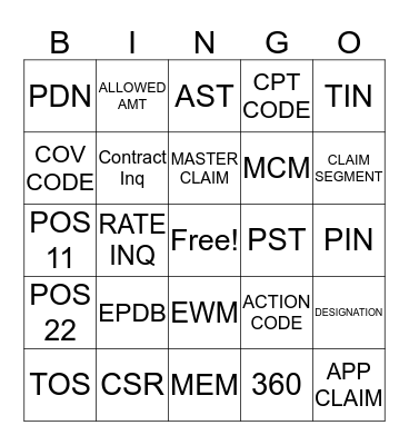 Claims Bingo Card