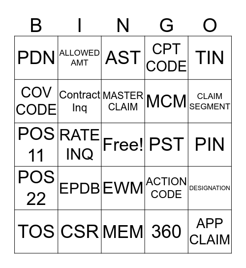 Claims Bingo Card