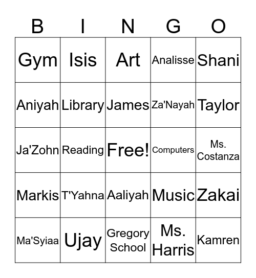 Ms Lopreato's Class Bingo Card