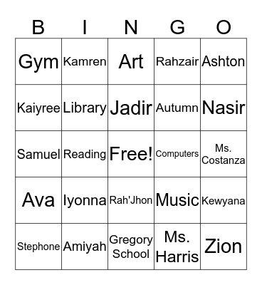 Ms Dennis' Class Bingo Card
